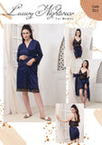 3 Pcs Silk Nighty Set With Gown - 011