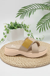 Cross-Strap Embellished Chappal - R 03 - Fawn