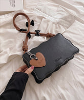 Heart Handbag Black (Brown Strap, High Quality)