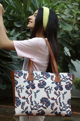 SIDE REXINE CANVAS TOTE 47