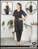3 Pcs Nighty Set With Gown - 001