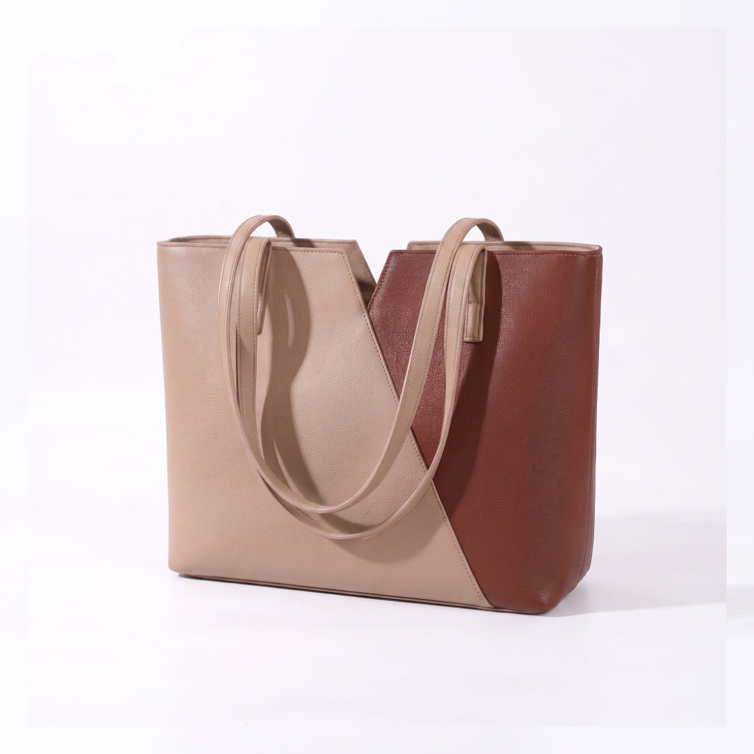 Twin Tote - Beige and Brown