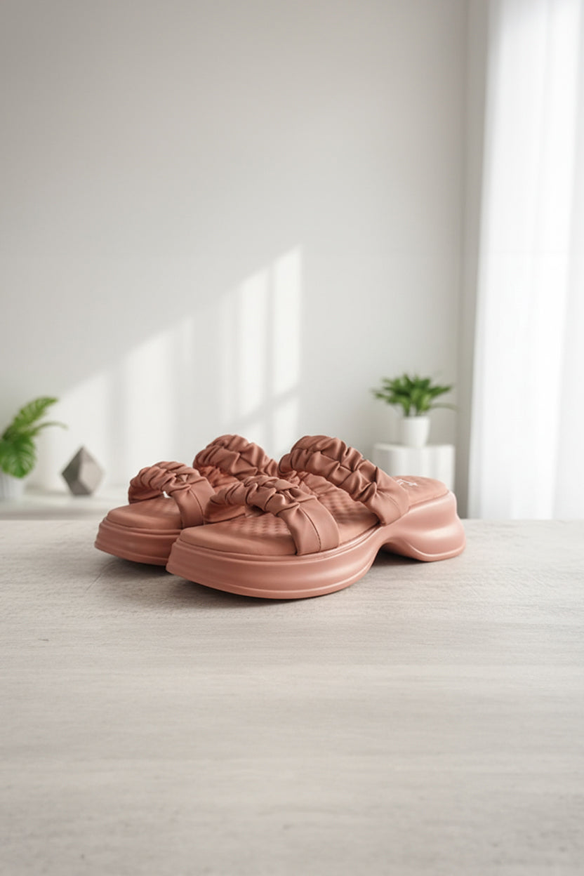 Chunky Ruched Strap Slipper - P 55 - Pink