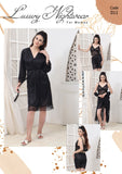 3 Pcs Silk Nighty Set With Gown - 011