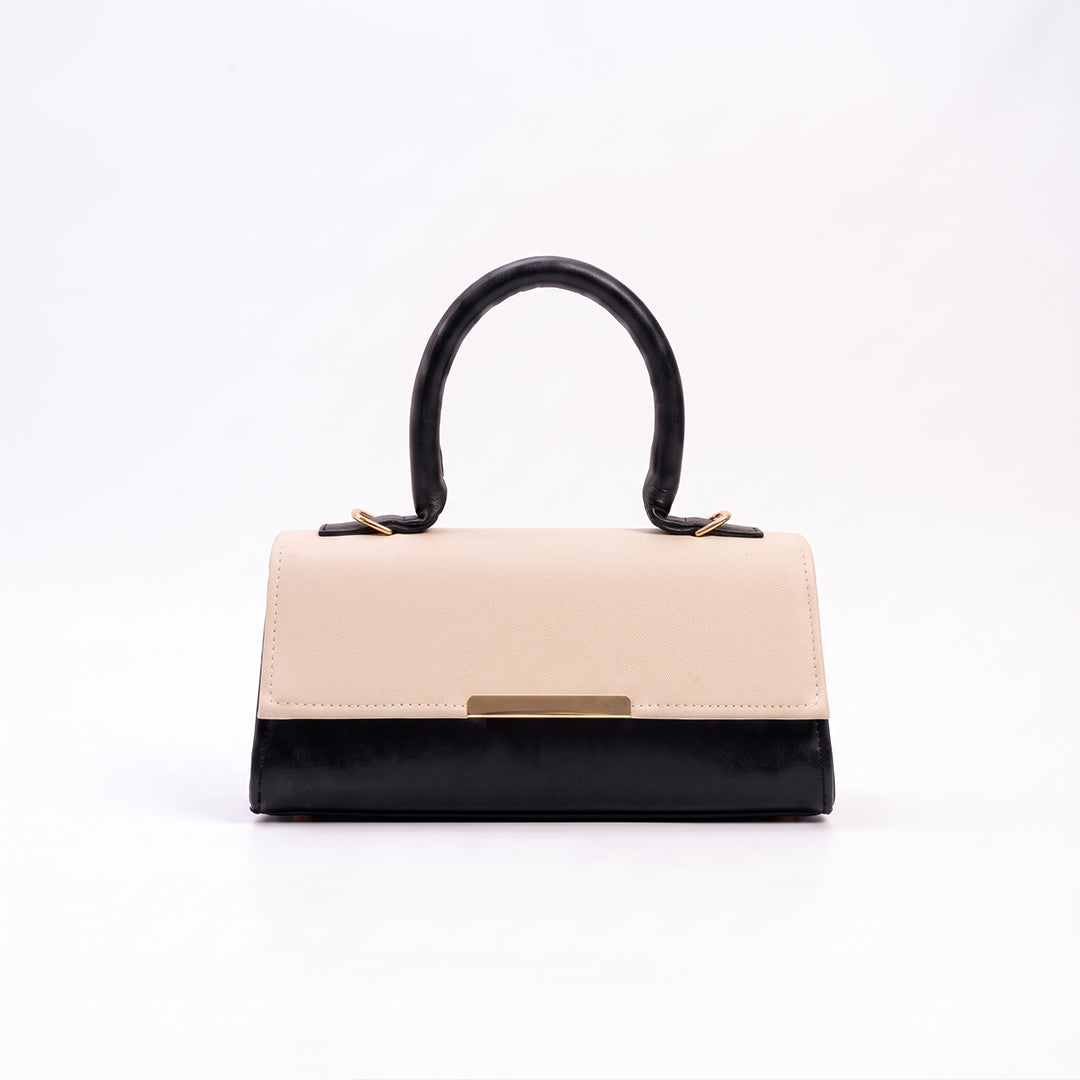 Vesper Handbag - Cream & Black (Textured Contrast)