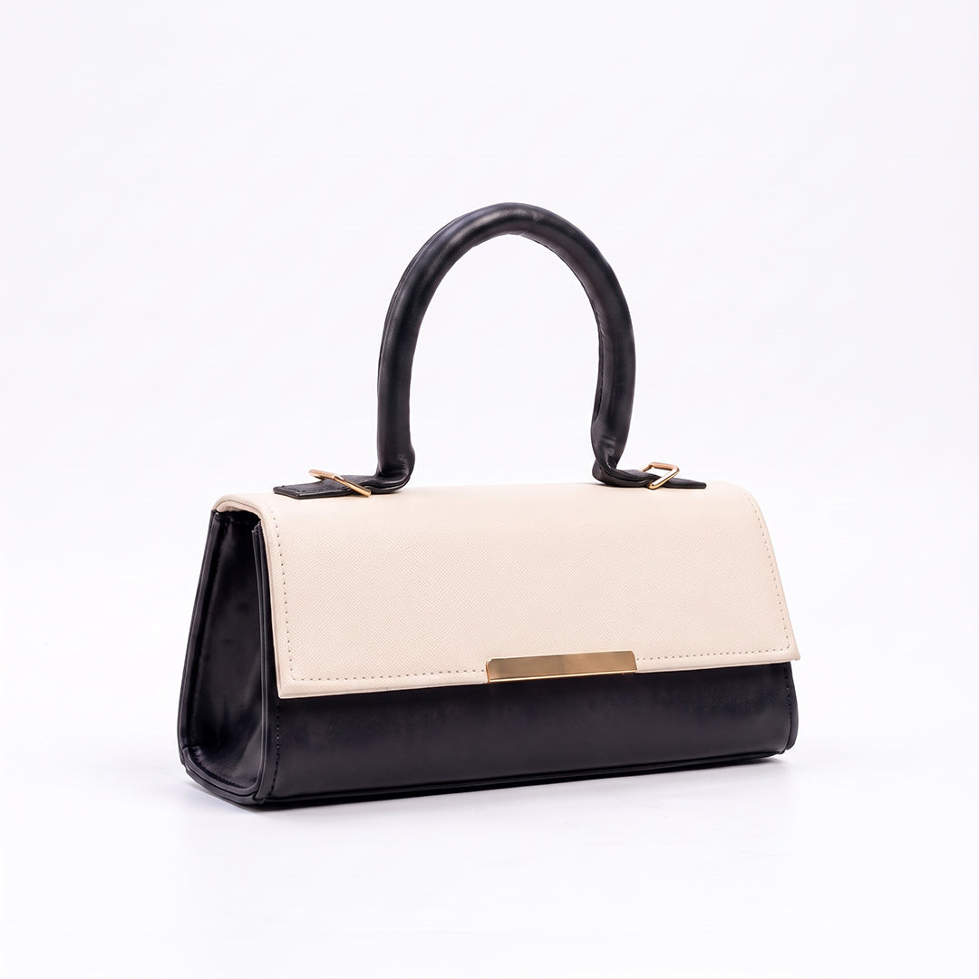 Vesper Handbag - Cream & Black (Textured Contrast)