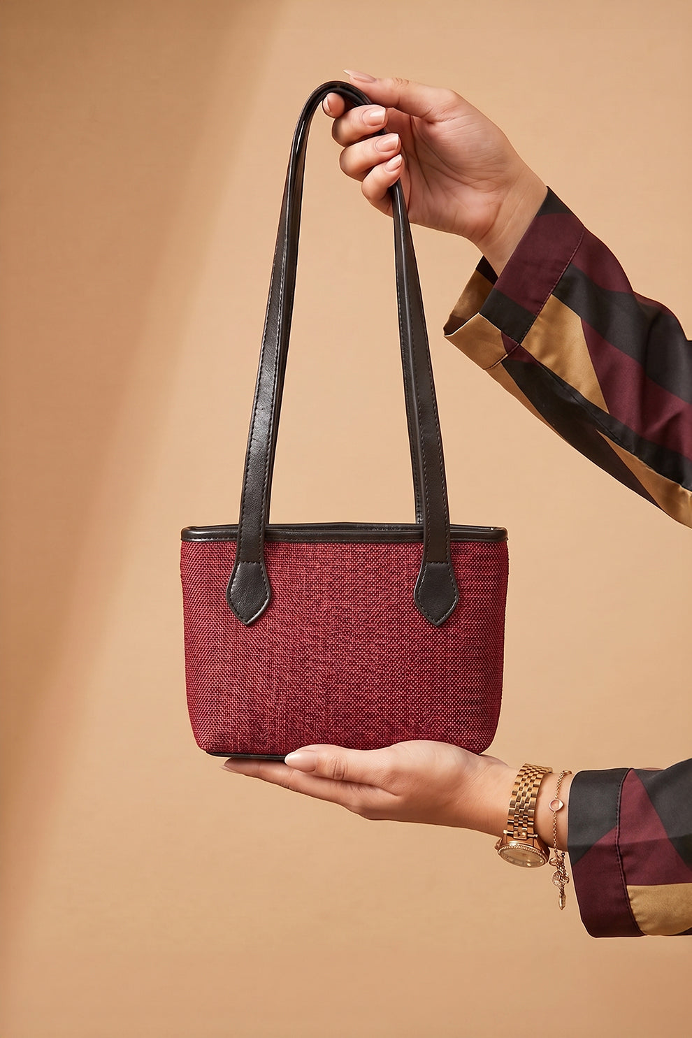 Mini Jute Shoulder Bag - Maroon