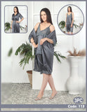 3 Pcs Silk Nighty Set With Gown - 113
