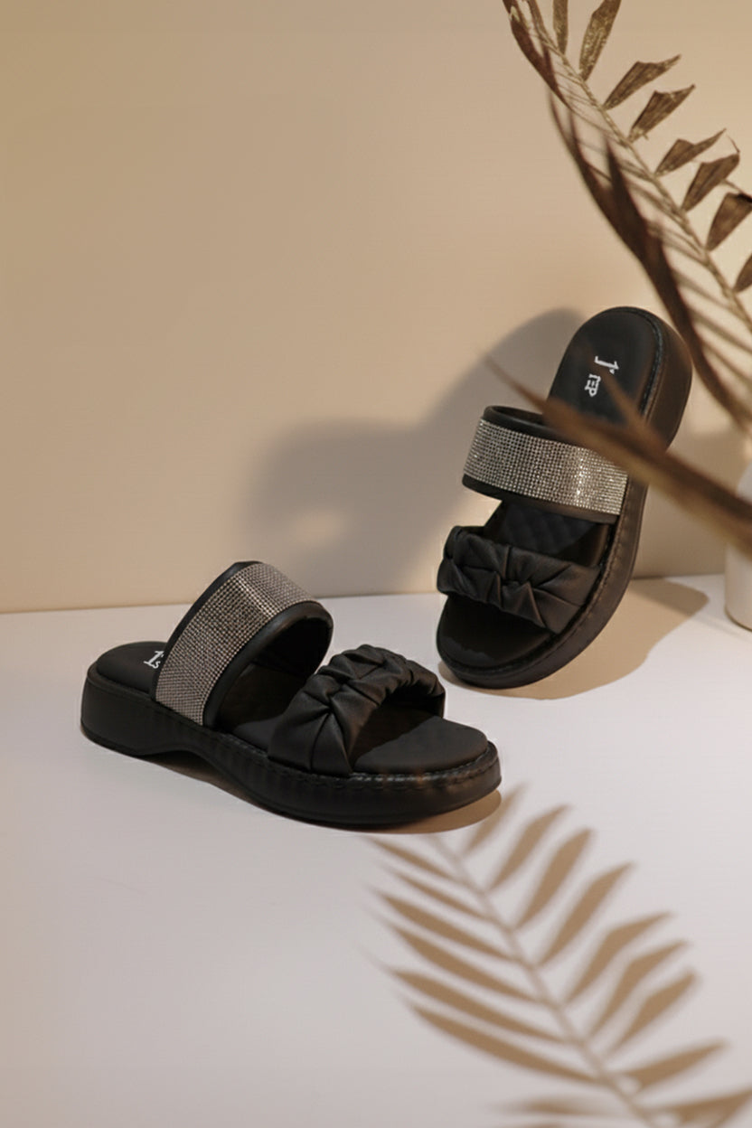 Braided Glam Slides - R 01 - Black