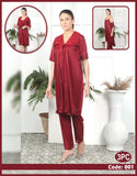 3 Pcs Nighty Set With Gown - 001