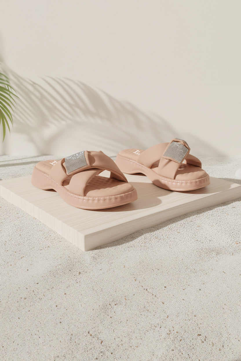 Cross-Strap Embellished Chappal - R 03 - Pink