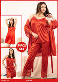 5 Pcs Silk Nighty Set With Gown - 125