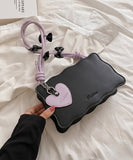 Heart Handbag Black (Lilac Strap, High Quality)
