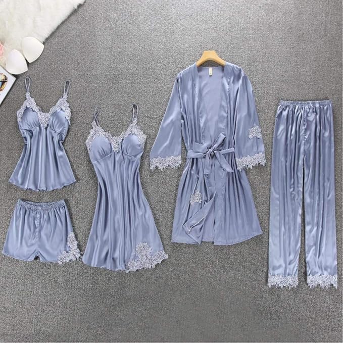 | 5pcs LONG SILK NIGHTY SET