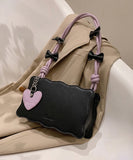 Heart Handbag Black (Lilac Strap, High Quality)