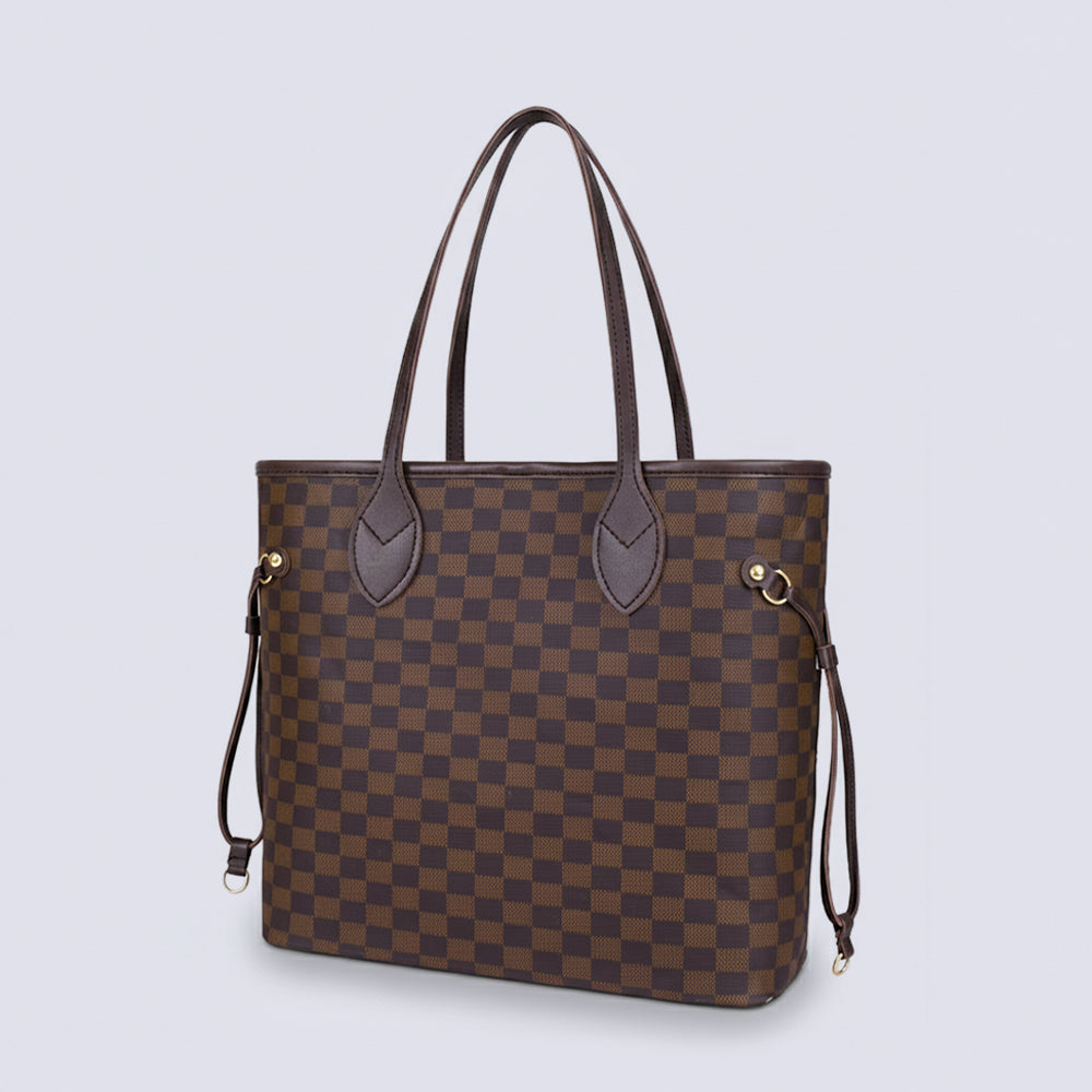 Checkered Tote - Brown