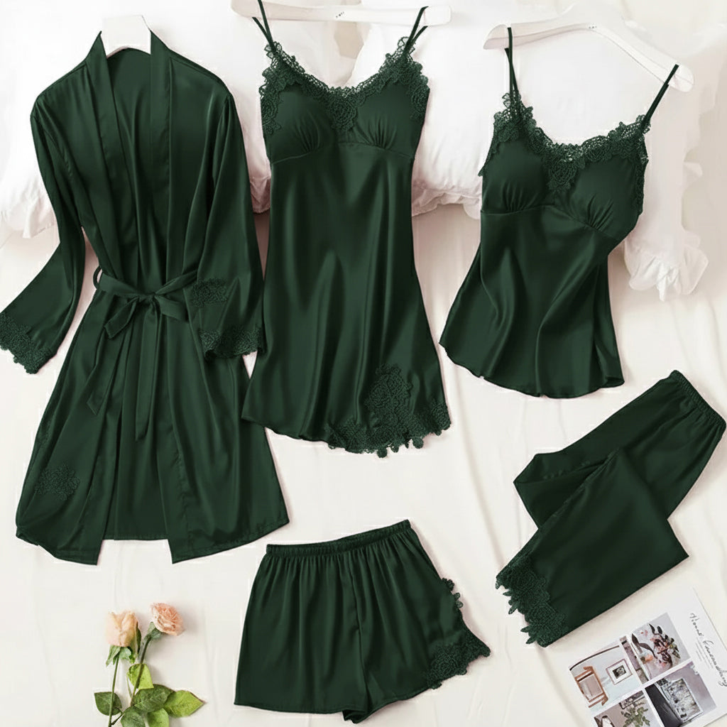 5pcs LONG SILK NIGHTY SET