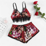 Lingerie Set Printed Satin Two Piece Lace Bra and Panty  with Elastic A006