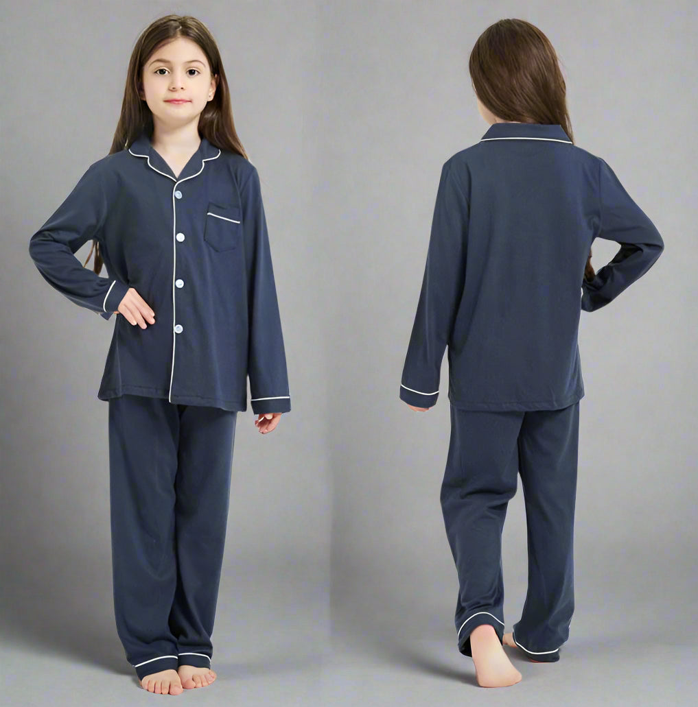 Kids Comfy Linen PJ Sets - Blue