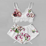 Lingerie Set Printed Satin Two Piece Lace Bra and Panty  with Elastic A006