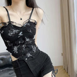 Floral Asymmetrical Camisole Top - Black