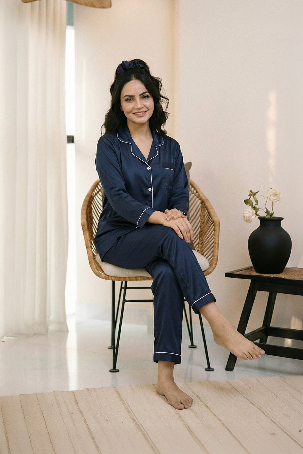 Silk PJ Set - Navy Blue