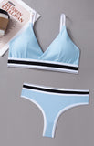 Seamless Sports Bra and Thong Set Free Size - Blue