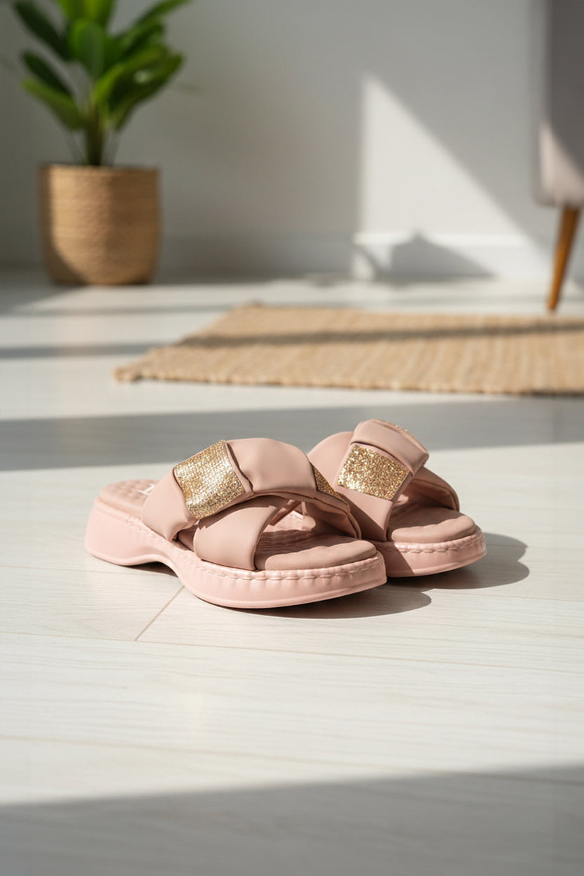 Cross-Strap Embellished Chappal - R 03 - Beige