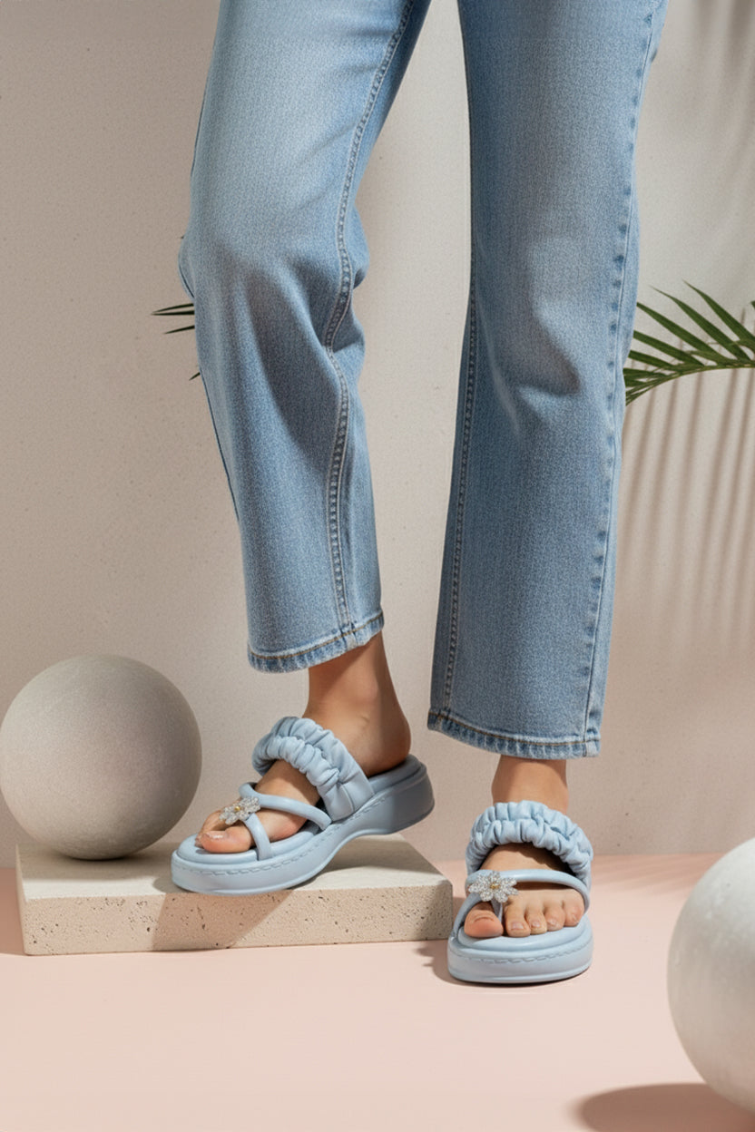 Ruched Comfort Knot Slipper - R 02 - Sky Blue