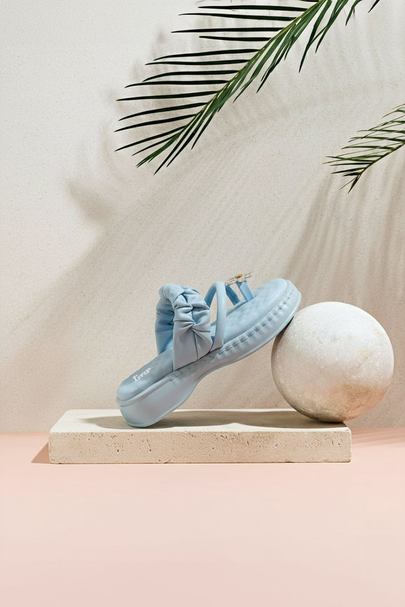 Ruched Comfort Knot Slipper - R 02 - Sky Blue