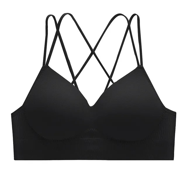 Back Cross Straps Bra Set  -  Black