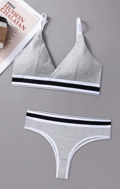 Seamless Sports Bra and Thong Set Free Size - Grey