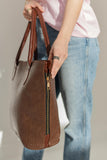 Side Zip Tote Bag - Brown