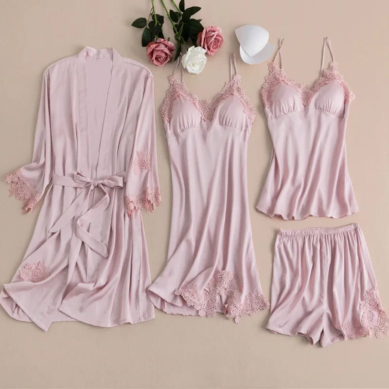 | 5pcs LONG SILK NIGHTY SET