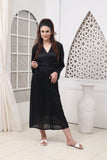 5 PCS LONG SLIT SILK NIGHTY SET - Black