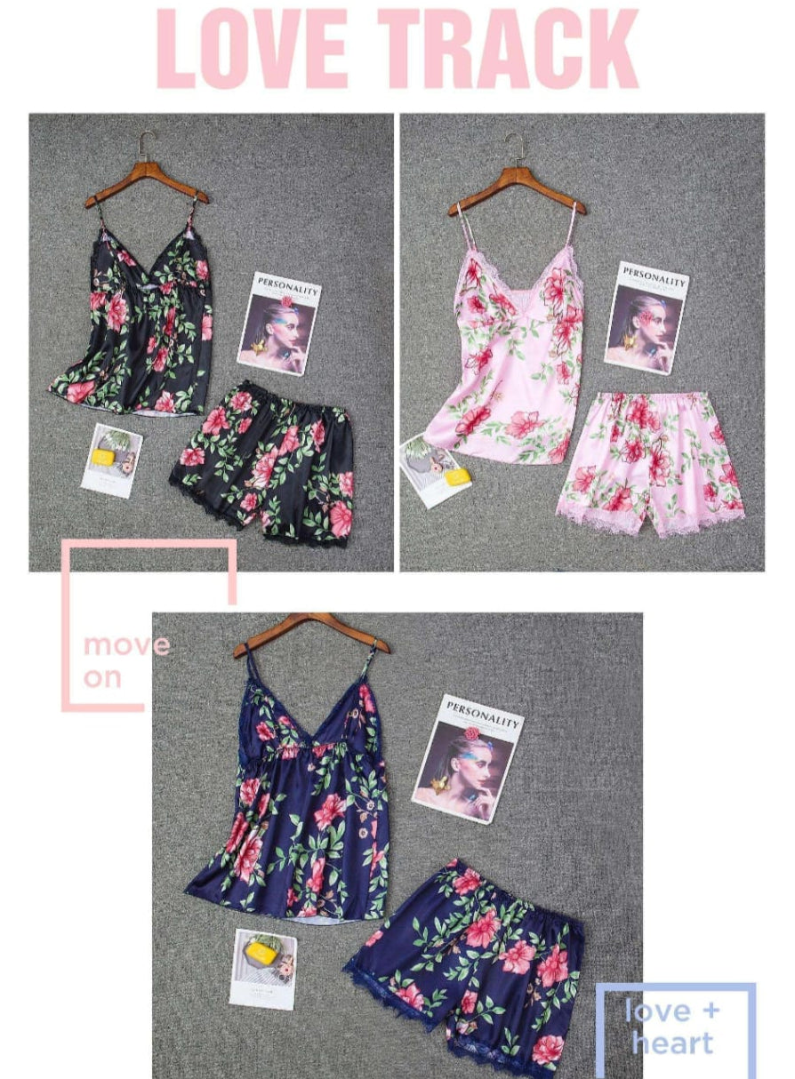 Sleepwear Set Padded Lace Trim Elastic Shorts| 7021