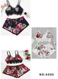 Lingerie Set Printed Satin Two Piece Lace Bra and Panty  with Elastic A006