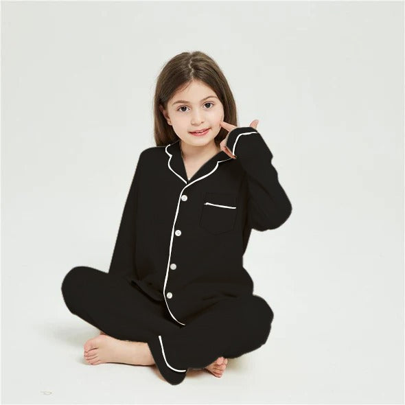 Kids Comfy Linen PJ Sets - Black