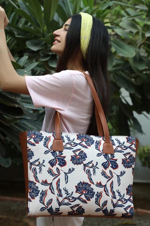 SIDE REXINE CANVAS TOTE 47