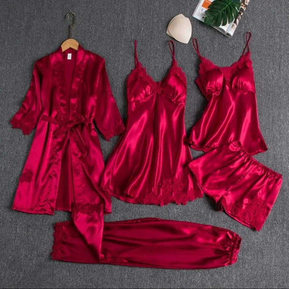 | 5pcs LONG SILK NIGHTY SET