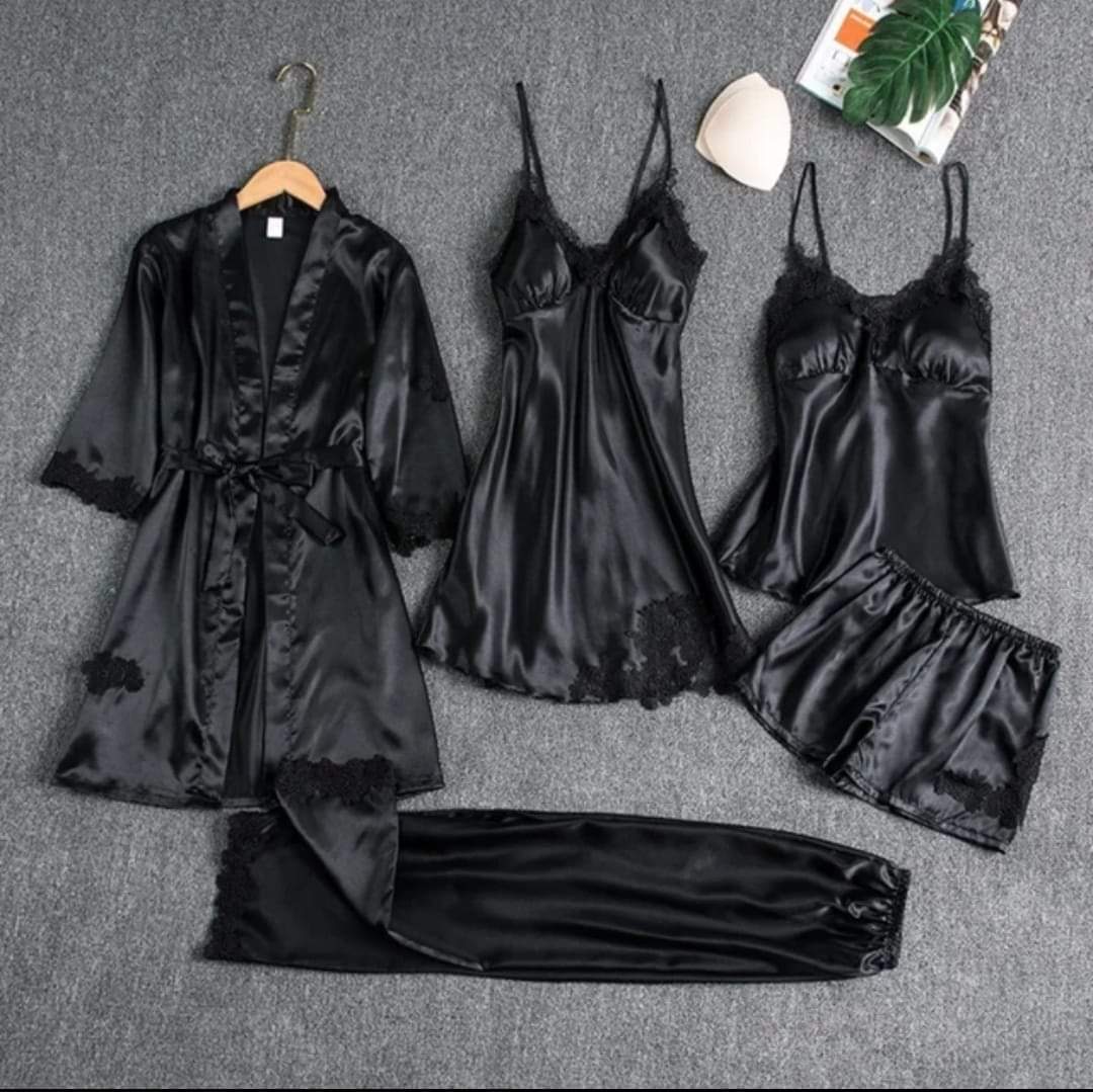 | 5pcs LONG SILK NIGHTY SET