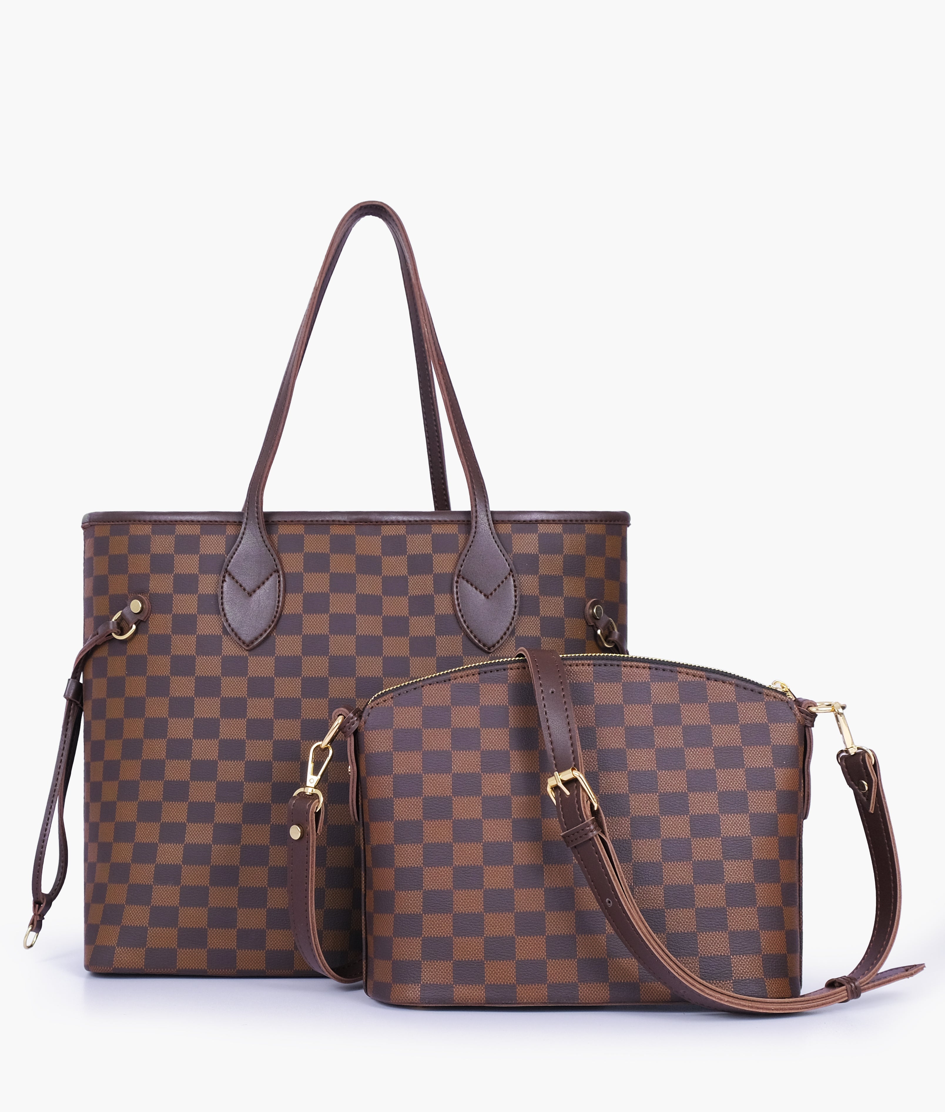 Checkered Tote - Brown